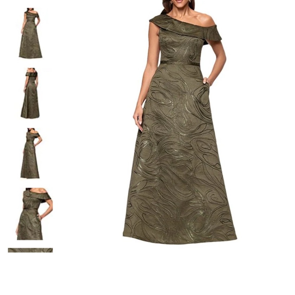 Xscape One Shoulder Green Gown